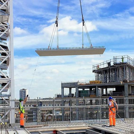 Atrium general contracting site — structural steel lift